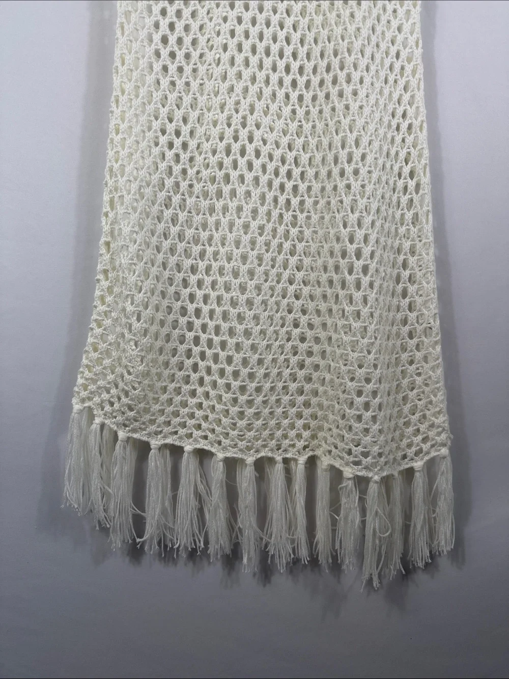 Miken Swim Cream Open Crochet Fringe Tank Midi Dress Coverup. Womens Size XL